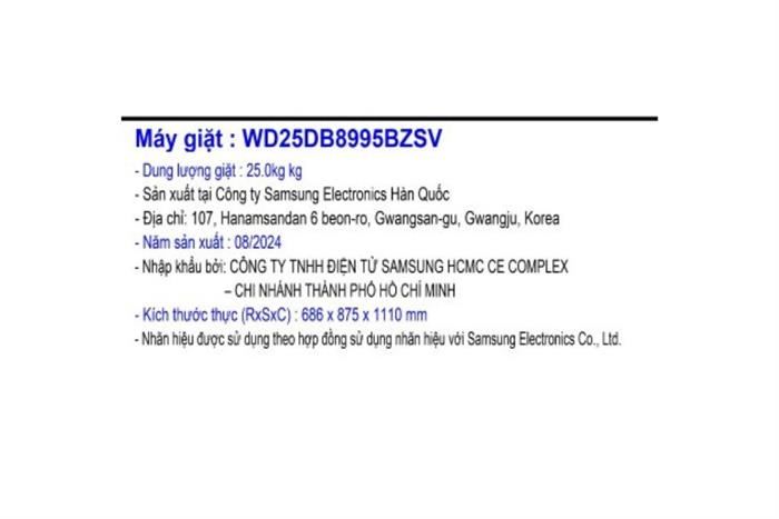 Máy giặt sấy Samsung AI Combo Heatpump Inverter giặt 25 kg - sấy 15 kg WD25DB8995BZSV